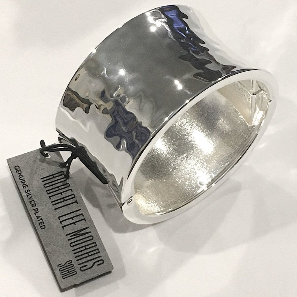 RLM Soho Hammered Silver Hinged Wide Bangle - Picture 1 of 13
